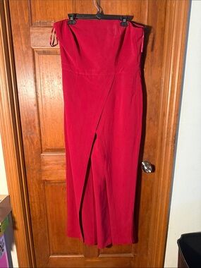White House Black Market Strapless Red Wrap-Front Jumpsuit